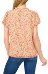 Cece Floral Puff Sleeve Top In Mint Lime Coral