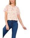 Cece Floral Print Flutter Sleeve Georgette Top In New Ivory