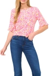 Cece Floral Ruffle Crepe Knit Top In New Ivory