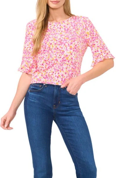 Cece Floral Ruffle Crepe Knit Top In New Ivory