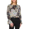 Cece Floral Ruffle Cuff Charmeuse Top