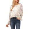 Cece Floral Ruffle Cuff Charmeuse Top In White