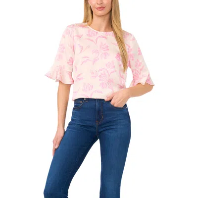 Cece Floral Ruffle Cuff Top In Eggnog