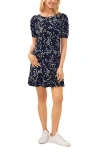 Cece Women's Printed Puff-sleeve Pullover Knit Dress In Navy Blue Jay
