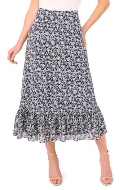 Cece Floral Ruffle Hem Midi Skirt