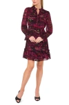 CECE CECE FLORAL RUFFLE LONG SLEEVE CHIFFON DRESS