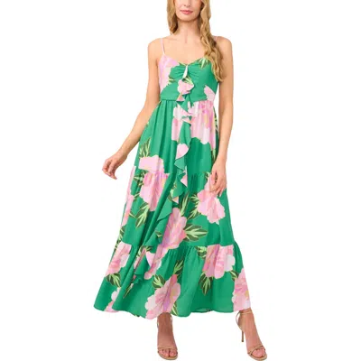 Cece Floral Ruffle Maxi Sundress In Medium Green