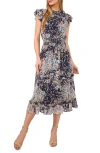 Cece Floral Ruffle Midi Dress In Classic Navy
