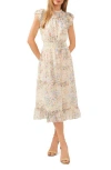 Cece Floral Ruffle Midi Dress In Egret Ivory