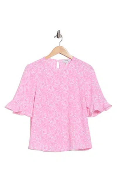 Cece Floral Ruffle Short Sleeve Top In Pink