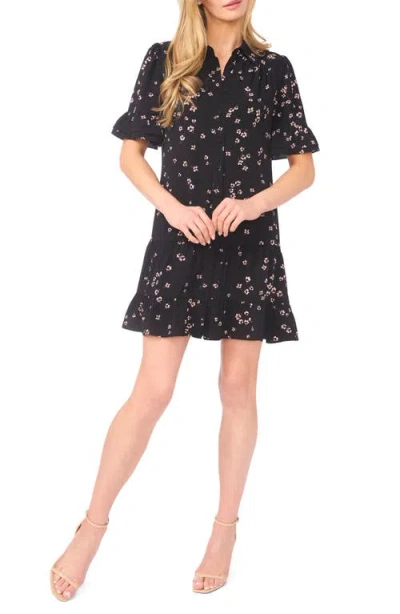Cece Floral Ruffle Sleeve Minidress In Black
