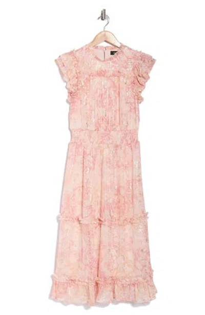 Cece Floral Ruffle Sleeve Tiered Midi Dress