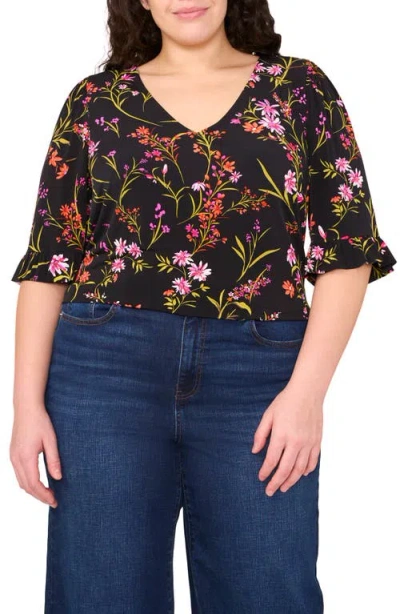 Cece Floral Ruffle Sleeve Top In Kelly Green
