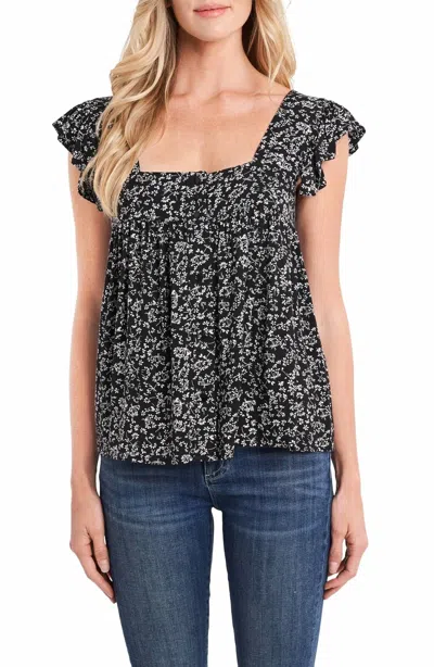 Cece Floral Ruffle Sleeveless Top In Black