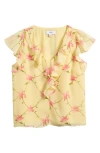 Cece Women's Floral-print Ruffled Flutter-sleeve Top In Yellow