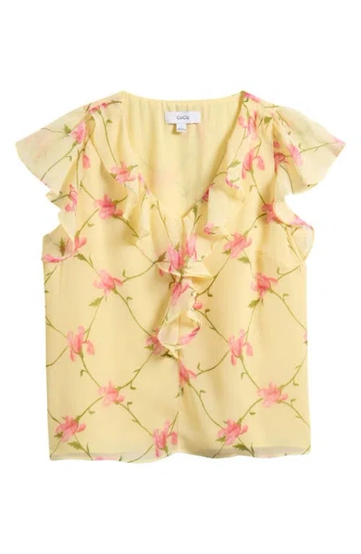 Cece Floral Ruffle Trim Top In Yellow