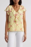 Cece Women's Floral-print Ruffled Flutter-sleeve Top In Yellow