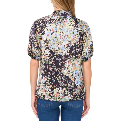 Cece Floral Ruffle V-neck Top In Classic Navy