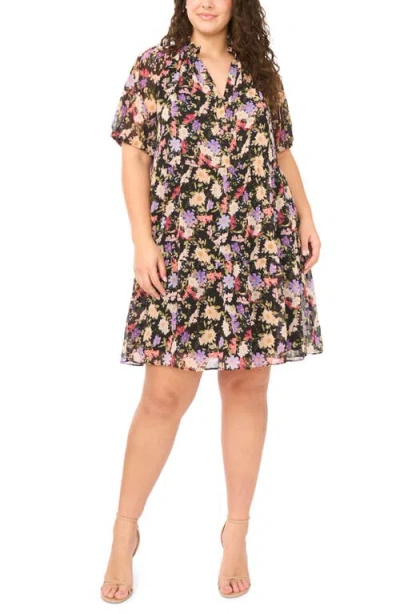 Cece Floral Short Sleeve Babydoll Dress In Multi
