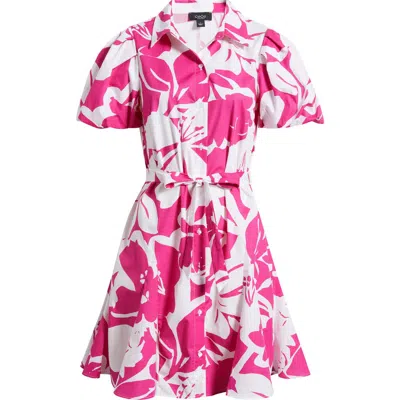 Cece Floral Short Sleeve Cotton Mini Shirtdress In Multi