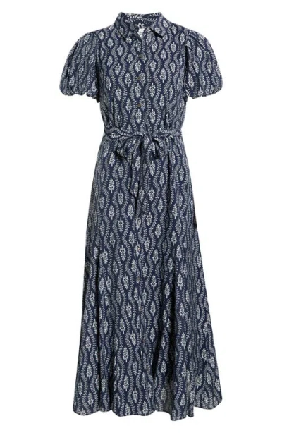 Cece Floral Short Sleeve Midi Shirtdress In Blue