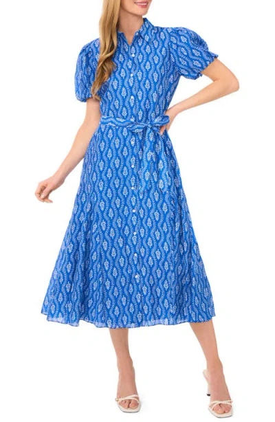 Cece Floral Short Sleeve Midi Shirtdress In Blue Jay