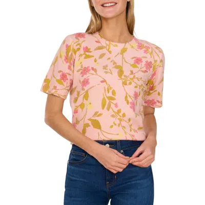 Cece Floral Short Sleeve Sweater In Blush Pink