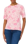 Cece Floral Short Sleeve Sweater In New Ivory