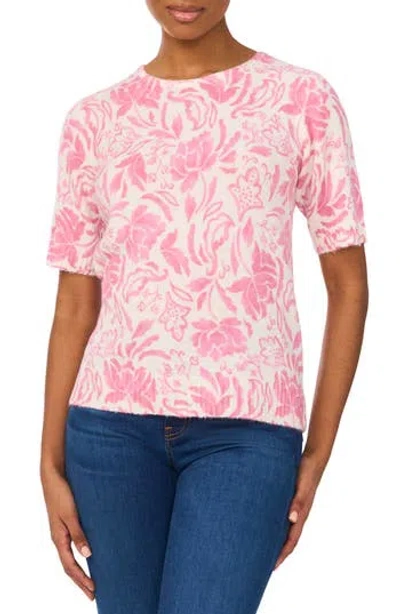 Cece Floral Short Sleeve Sweater In New Ivory