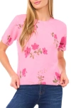 Cece Floral Short Sleeve Sweater In Pink