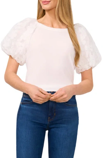 Cece Floral Sleeve Mixed Media Top In New Ivory