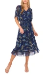 Cece Floral Smock Waist Midi Dress In Blue