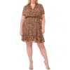 Cece Floral Print Ruffle Minidress In Rich Black