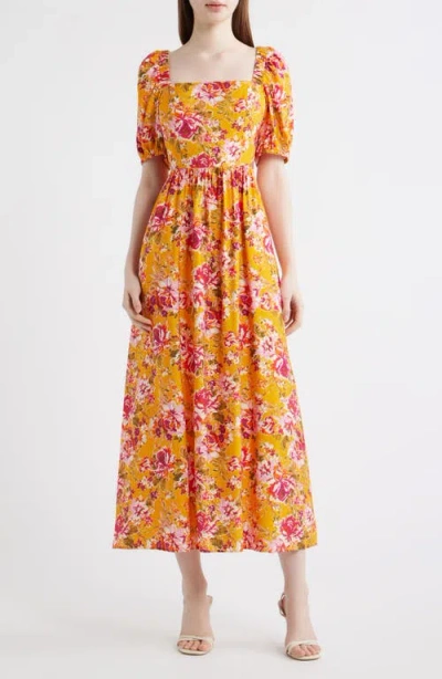 Cece Floral Square Neck Dress In Multi