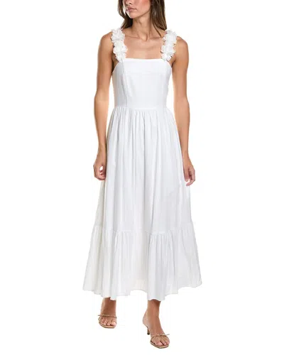 Cece Floral Strap Tiered Linen-blend Midi Dress In White