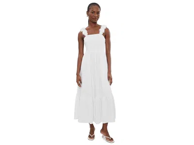 Cece Floral Strap Tiered Midi Dress In White