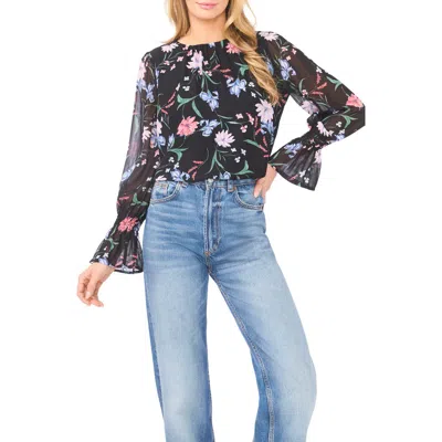 Cece Floral Stripe Top In Black