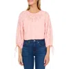 Cece Floral Tie Neck Top In Sugar Peach