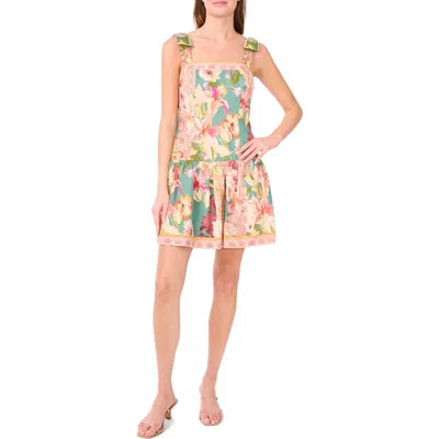 Cece Floral Tie Strap Minidress In Multi