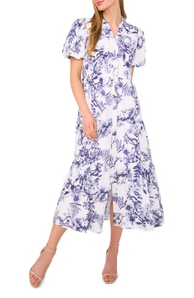 Cece Floral Tiered Cotton Midi Shirtdress