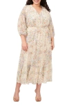 CECE CECE FLORAL TIERED LONG SLEEVE MAXI DRESS