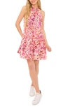 CECE FLORAL TIERED RUFFLE STRETCH COTTON DRESS