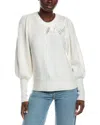 Cece Floral Trim Sweater In White