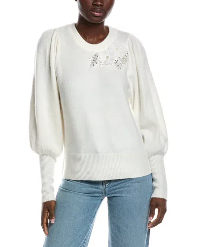 Cece Floral Trim Sweater In Neutral