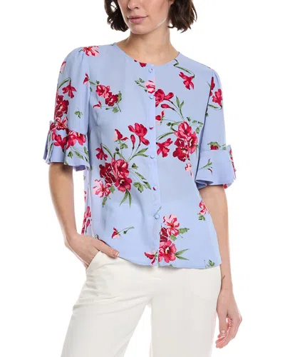 Cece Flounce Bow Sleeve Top In Blue