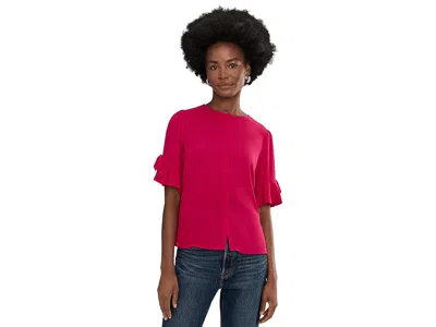 Cece Flounce Elbow Bow Sleeve Top In Metallic