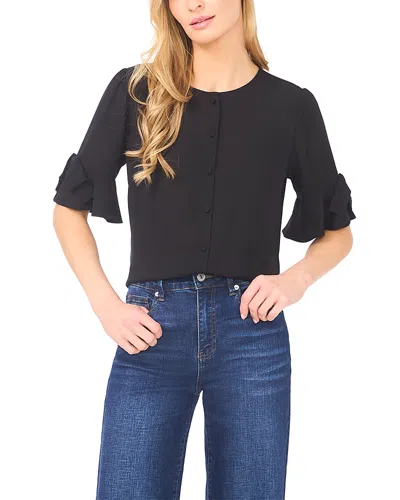 Cece Flounce Elbow Bow Sleeve Top In Black