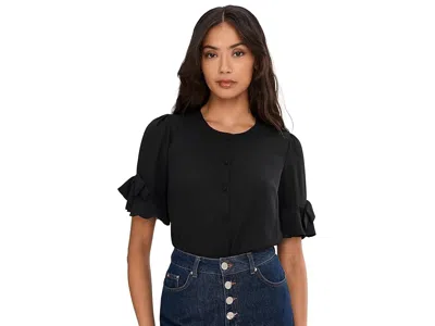 Cece Flounce Elbow Bow Sleeve Top In Metallic