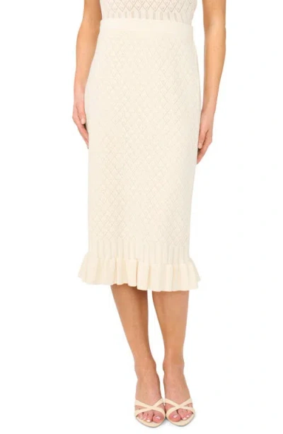 Cece Flounce Hem Pointelle Cotton Knit Skirt In White