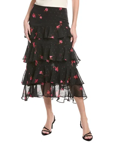 Cece Flounce Midi Skirt In Black